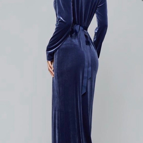 Bebe Velvet Maxi Wrap Dress Hurricane Blue - Picture 3 of 9